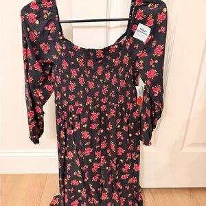 Old Navy Black Dress with Pink & Yellow Floral Print